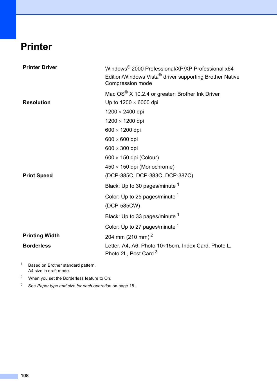 Printer | Brother DCP-585CW User Manual | Page 116 / 126