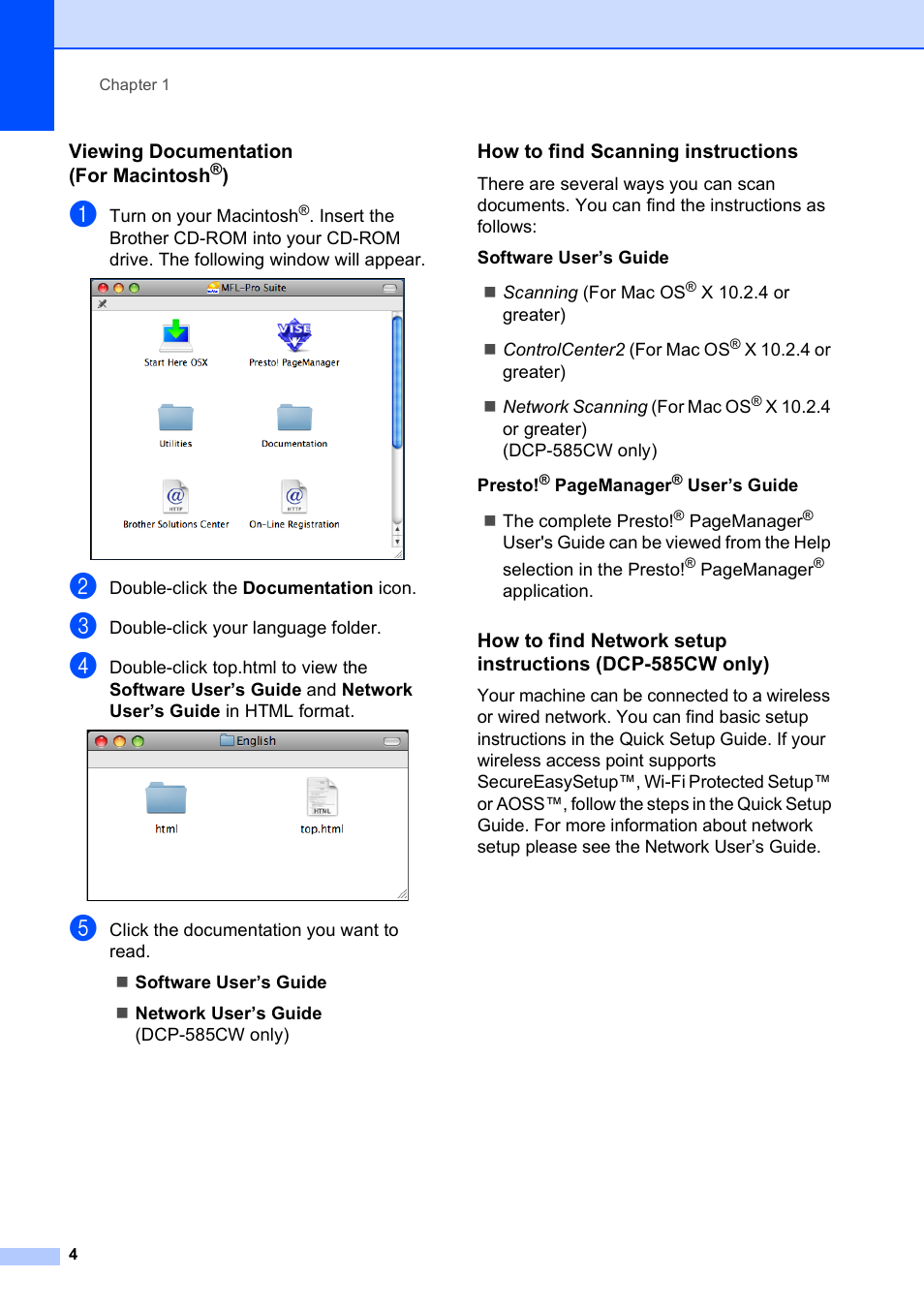 Viewing documentation (for macintosh®), How to find scanning instructions | Brother DCP-585CW User Manual | Page 12 / 126