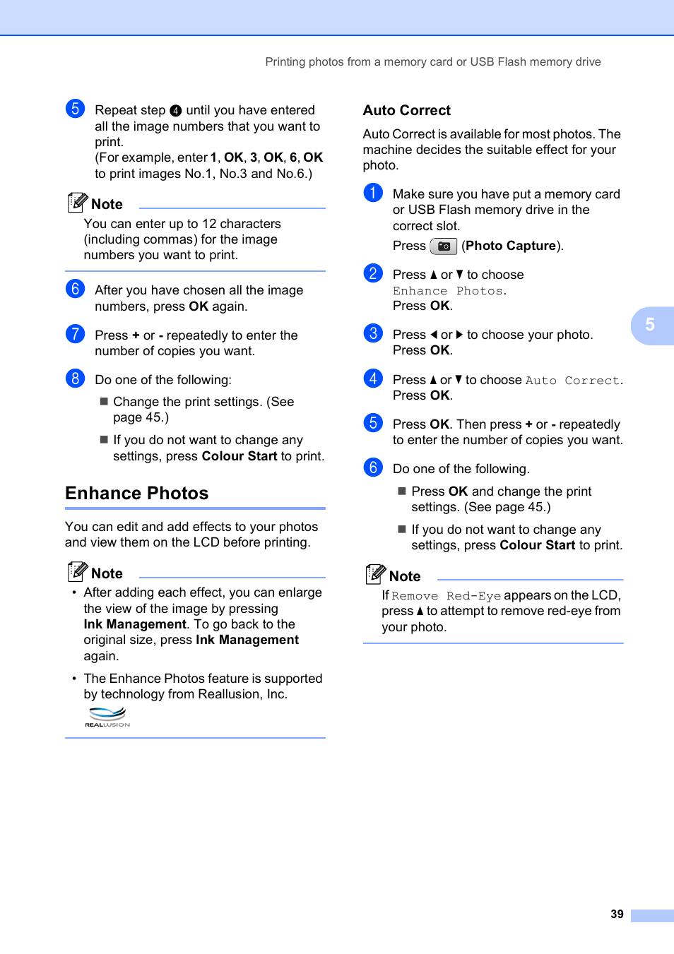 Enhance photos, Auto correct | Brother DCP-585CW User Manual | Page 47 / 126