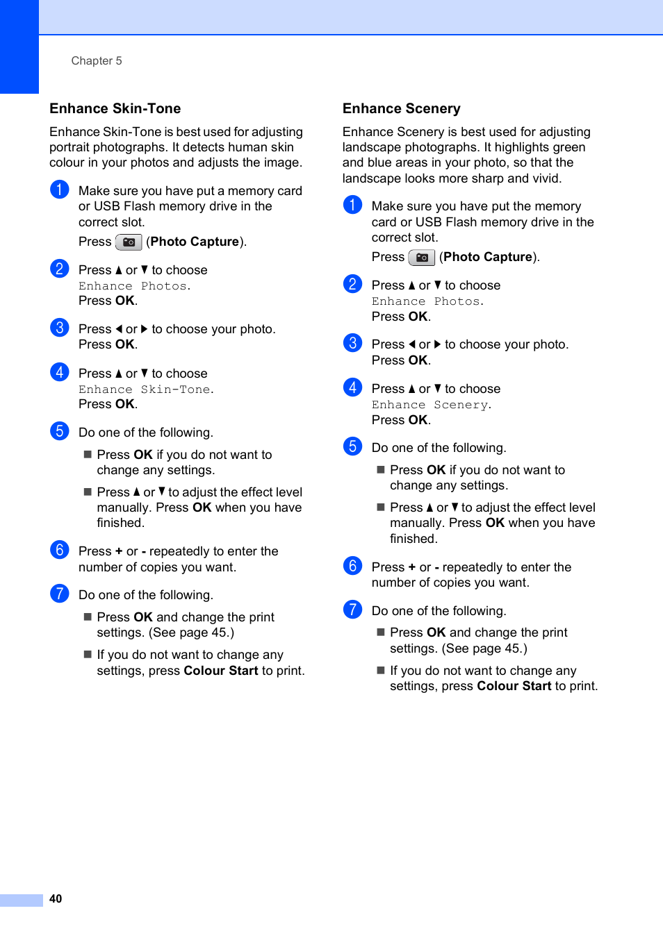 Enhance skin-tone, Enhance scenery | Brother DCP-585CW User Manual | Page 48 / 126