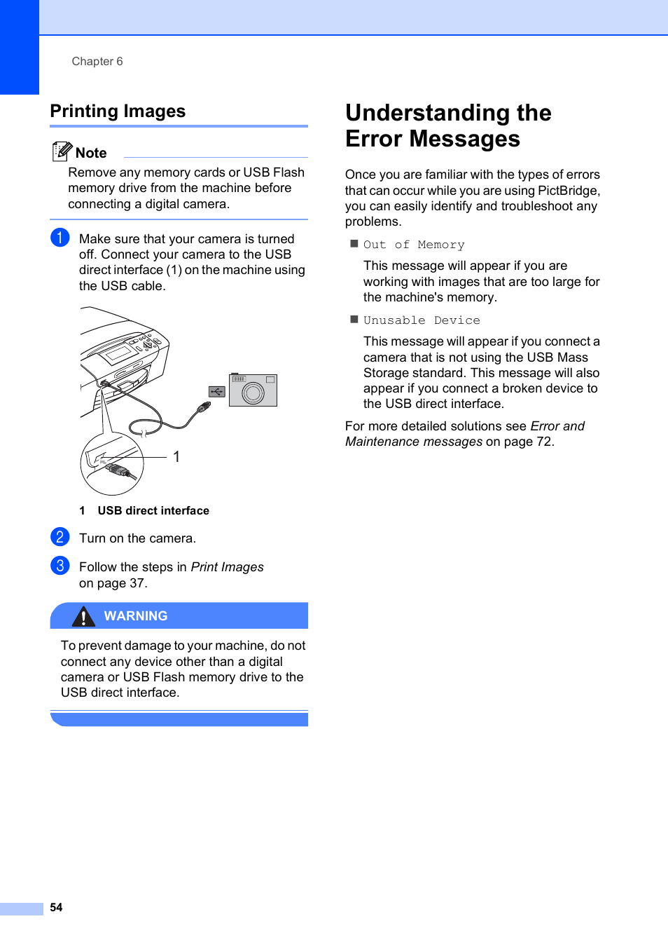 Printing images, Understanding the error messages | Brother DCP-585CW User Manual | Page 62 / 126