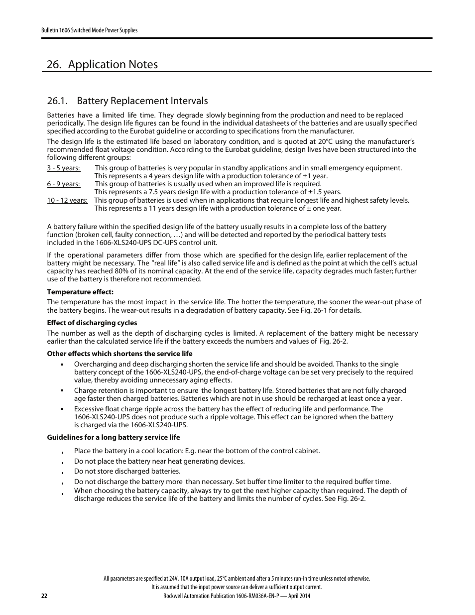 Battery replacement intervals | Rockwell Automation 1606-XLS240-UPS Power Supply Reference Manual User Manual | Page 22 / 26