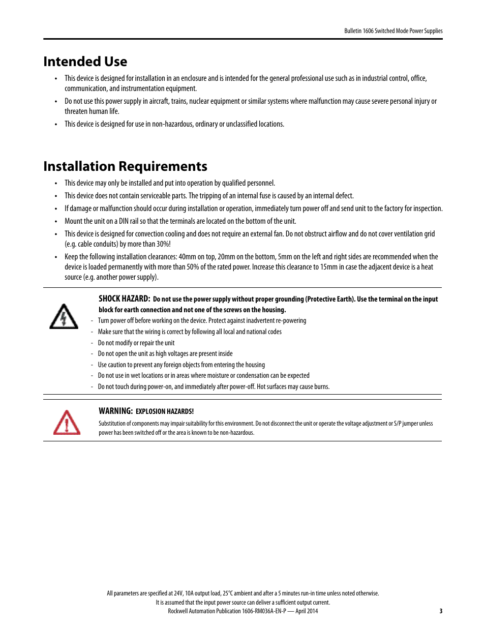1606-rm036a-en-p, Intended use, Installation requirements | Rockwell Automation 1606-XLS240-UPS Power Supply Reference Manual User Manual | Page 3 / 26