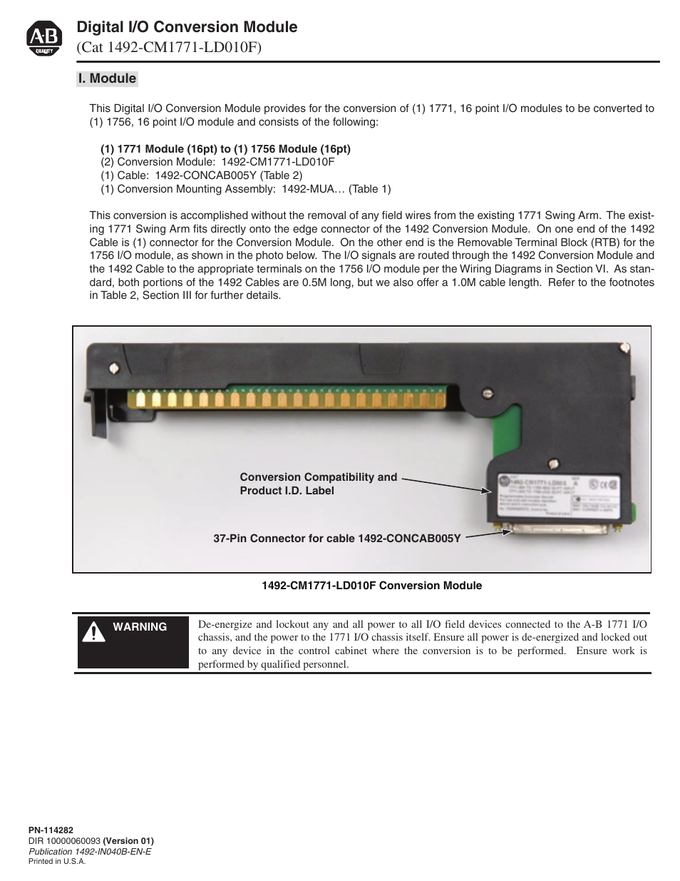 Rockwell Automation 1492-CM1771-LD0010F Fused Field Conversion Module User Manual | 8 pages