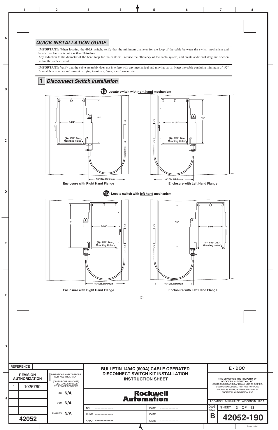 E - doc | Rockwell Automation 1494C-xxx - Series 2 Cable Operated Disconnect Switch Kit and Acessories (600A) User Manual | Page 2 / 12