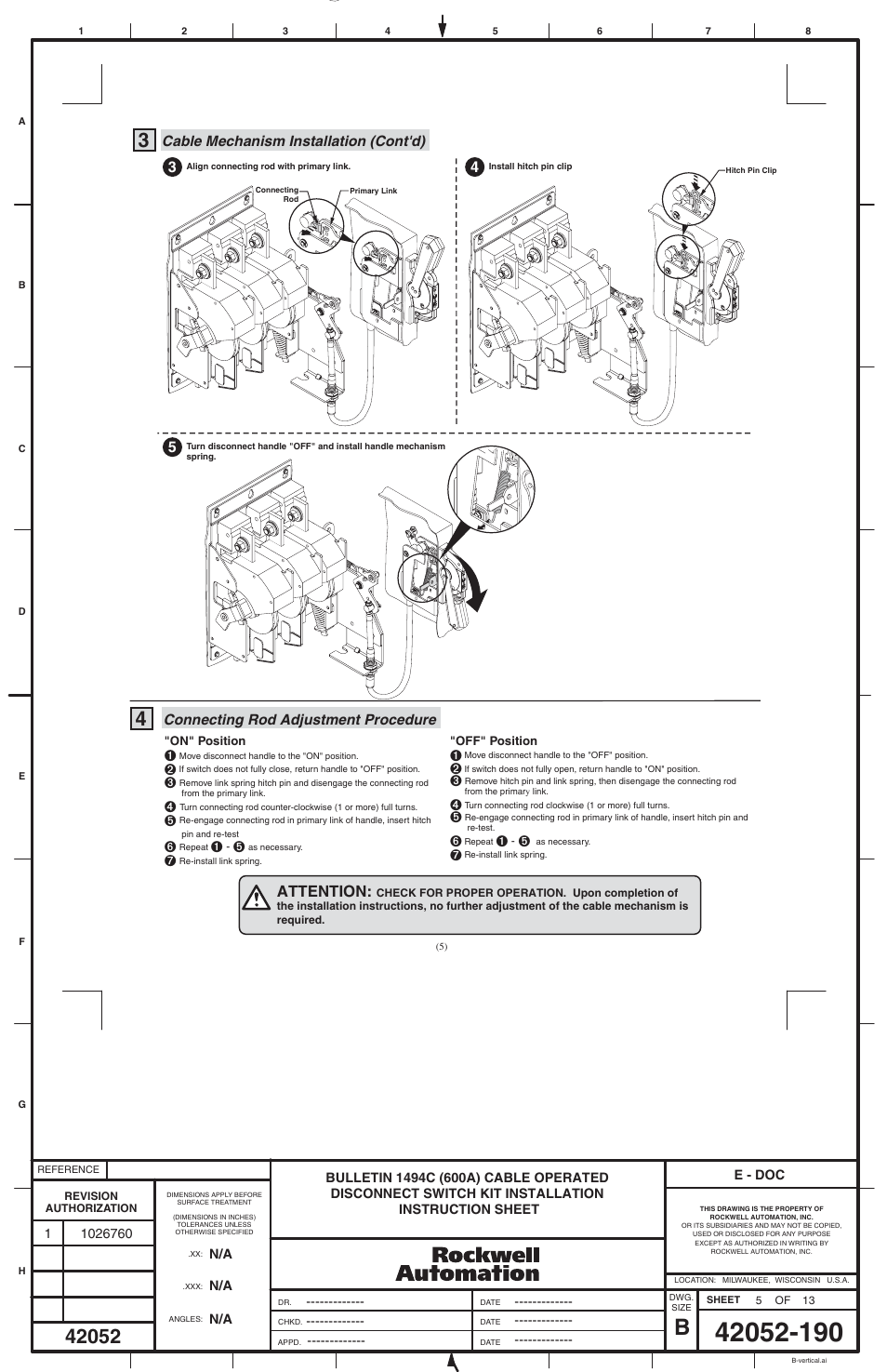 35 4 attention | Rockwell Automation 1494C-xxx - Series 2 Cable Operated Disconnect Switch Kit and Acessories (600A) User Manual | Page 5 / 12