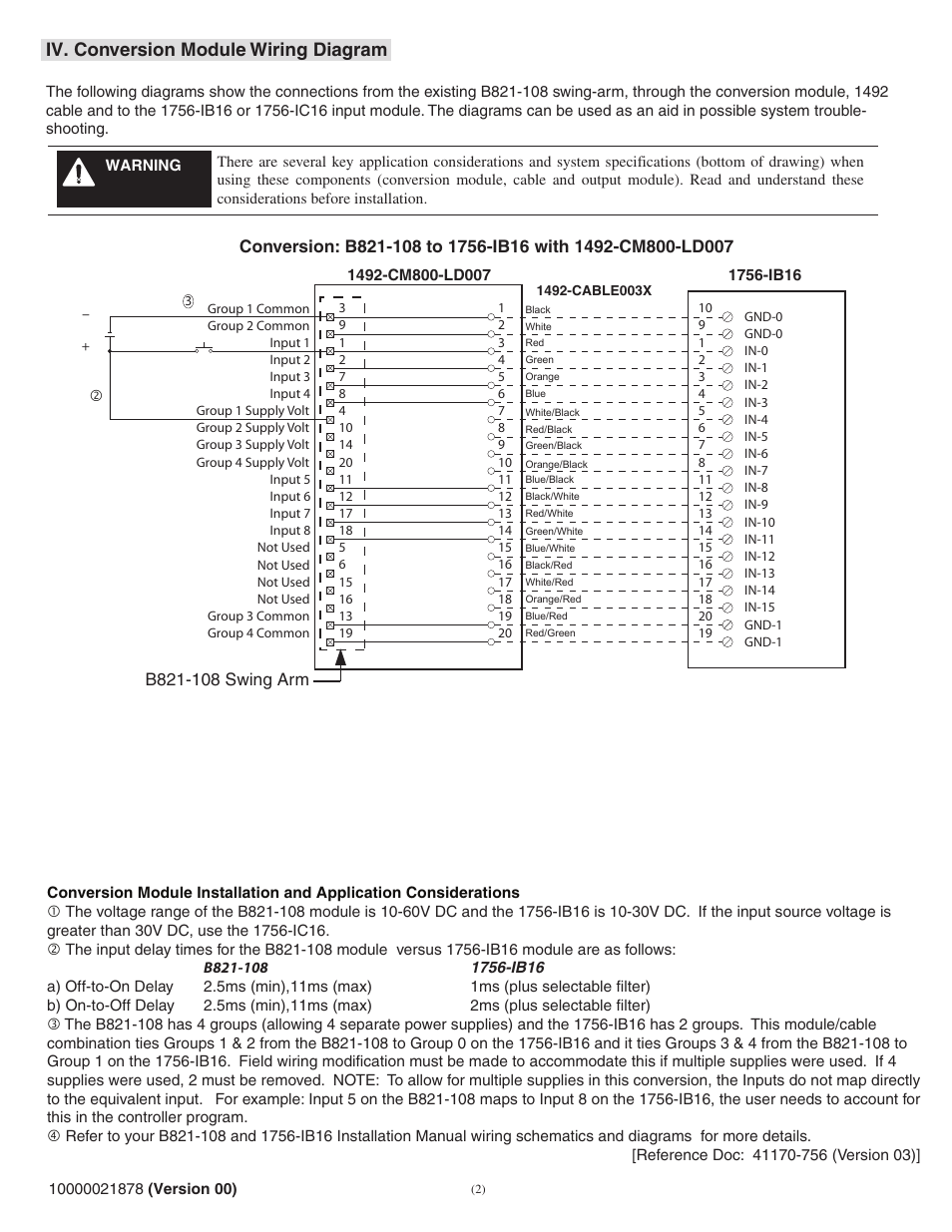 Iv. conversion module wiring diagram | Rockwell Automation 1492-CM800-LD007 Field Wire Conv. Module for Modicon B821-108 to 1756-IC16 User Manual | Page 2 / 4