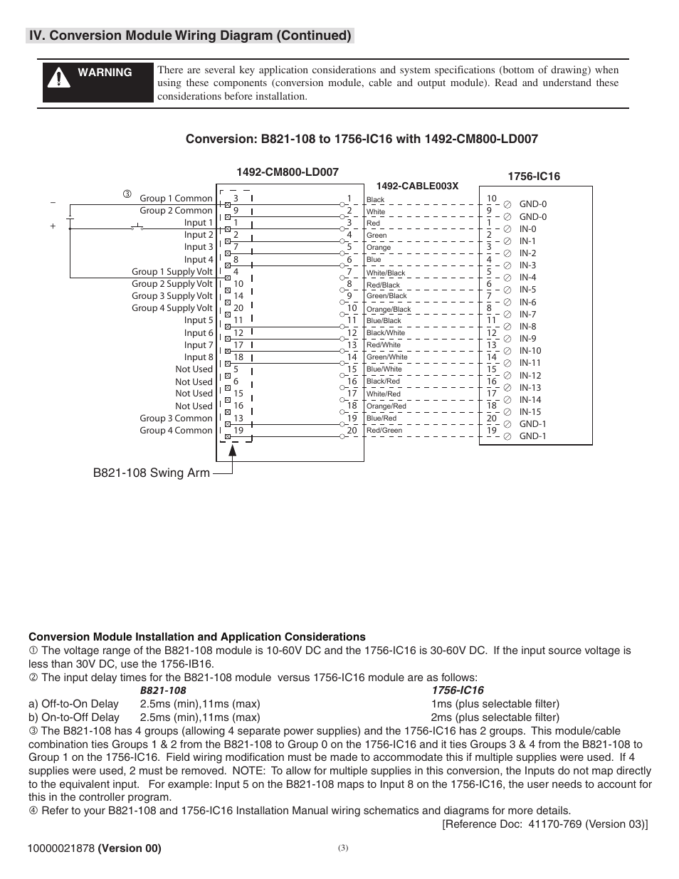 Iv. conversion module wiring diagram (continued) | Rockwell Automation 1492-CM800-LD007 Field Wire Conv. Module for Modicon B821-108 to 1756-IC16 User Manual | Page 3 / 4