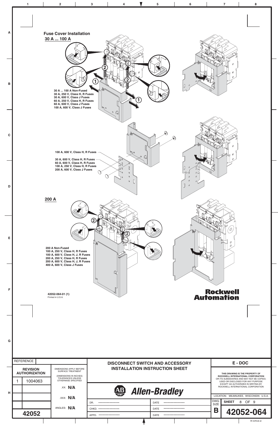 Rockwell Automation 1494V-DS30_DS60_DS100_DS200 Disconnect Switch (30/60A - Series A) (100/200A -Series B or C) User Manual | Page 8 / 8