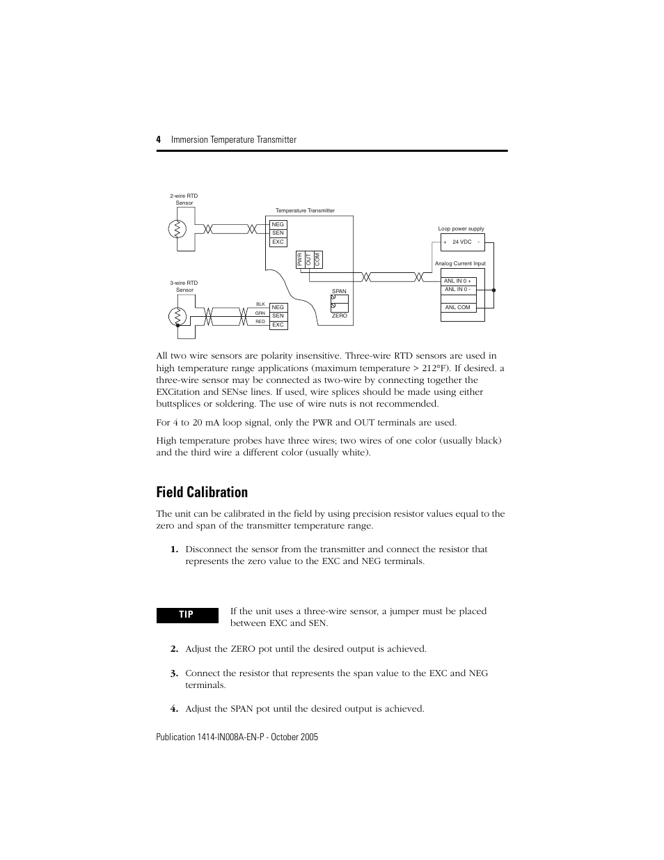 Field calibration | Rockwell Automation 1414-CTIxxxxx_ITIxxxxx Immersion Temperature Transmitter User Manual | Page 4 / 8