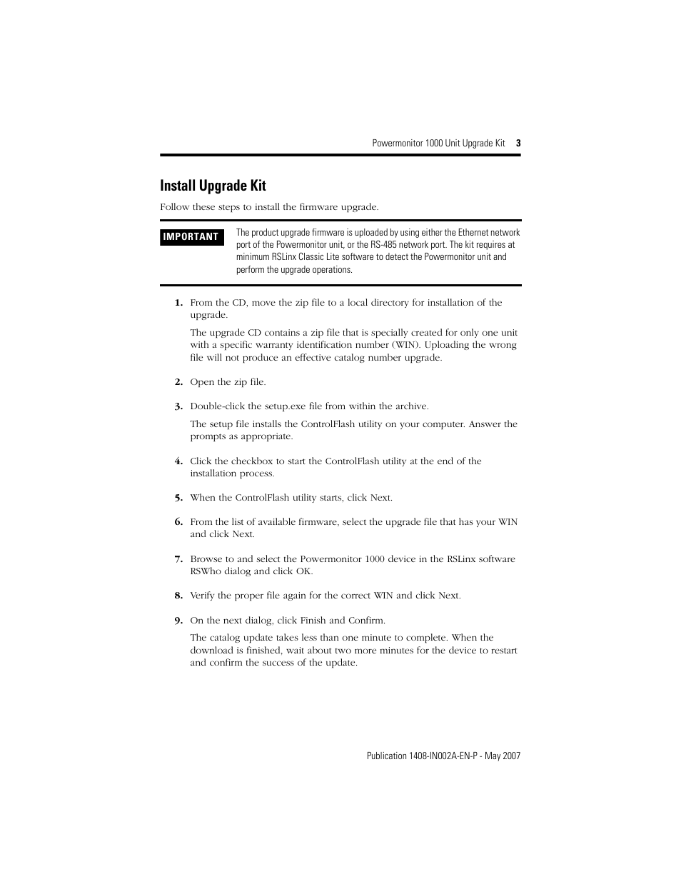 Install upgrade kit | Rockwell Automation 1408-UPxx Powermonitor 1000 Unit Upgrade Kit User Manual | Page 3 / 4
