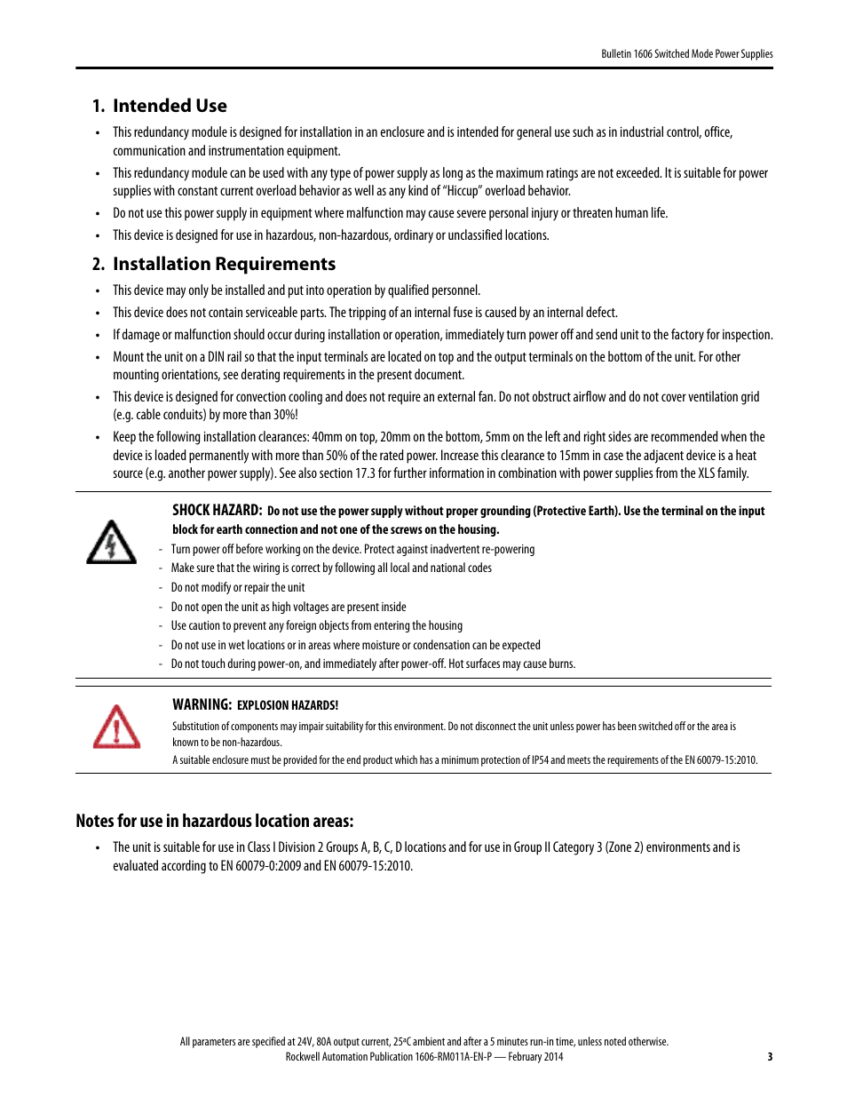 1606-rm011a-en-p, Intended use, Installation requirements | Rockwell Automation 1606-XLSRED80 Power Supply Reference Manual User Manual | Page 3 / 18