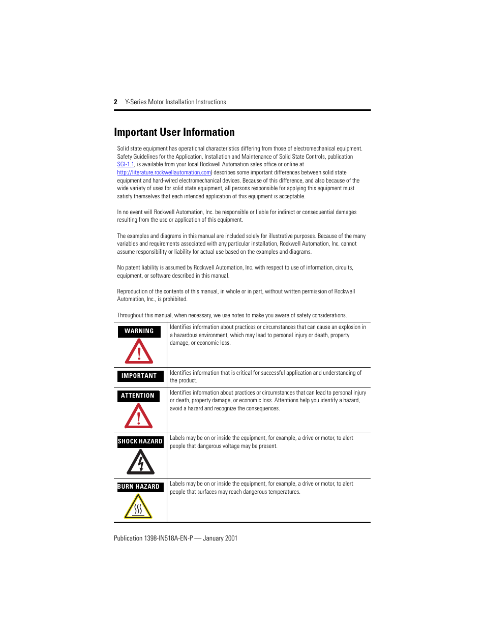 Important user information | Rockwell Automation Y-Series Brushless Servo Motor  User Manual | Page 2 / 16