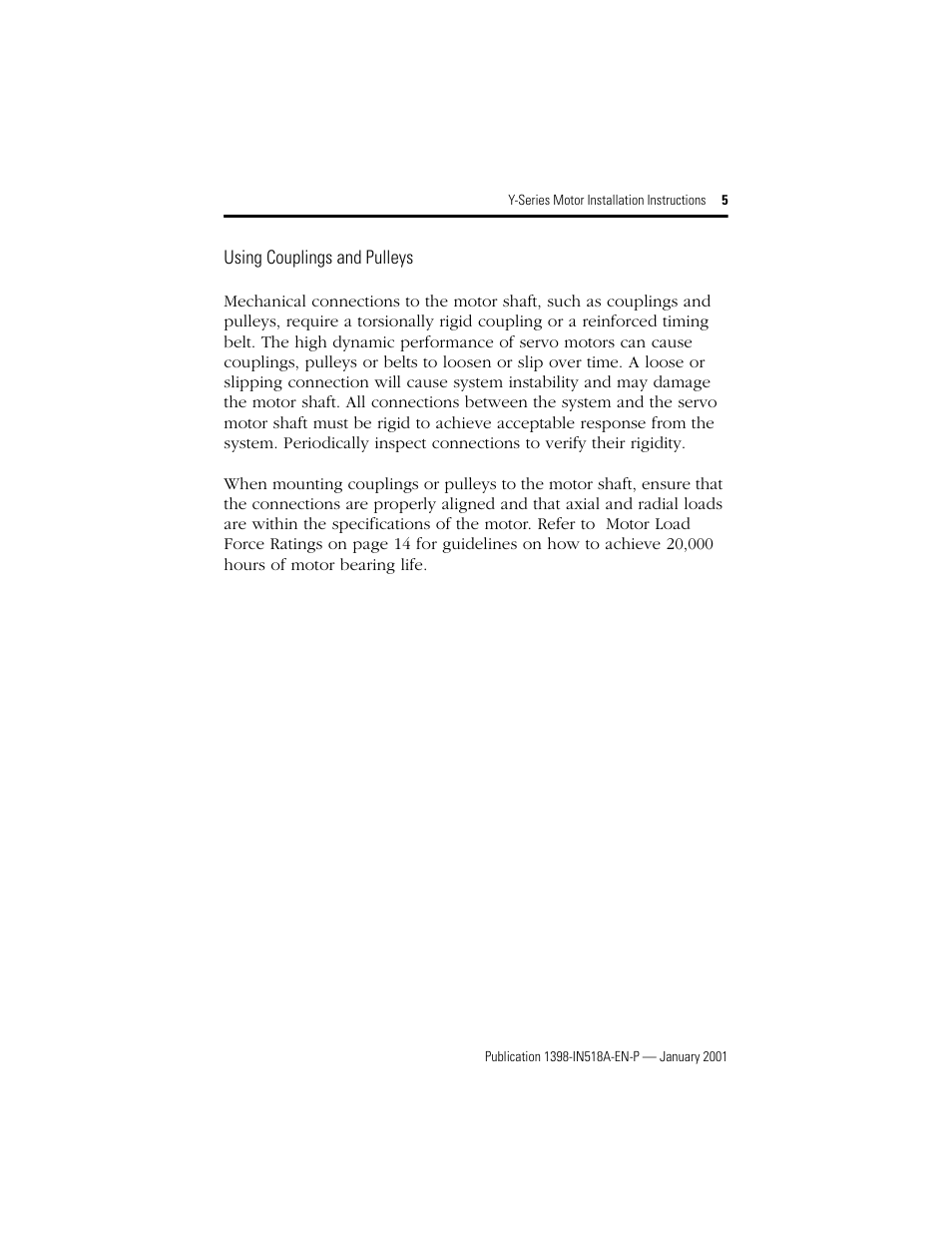 Using couplings and pulleys | Rockwell Automation Y-Series Brushless Servo Motor  User Manual | Page 5 / 16