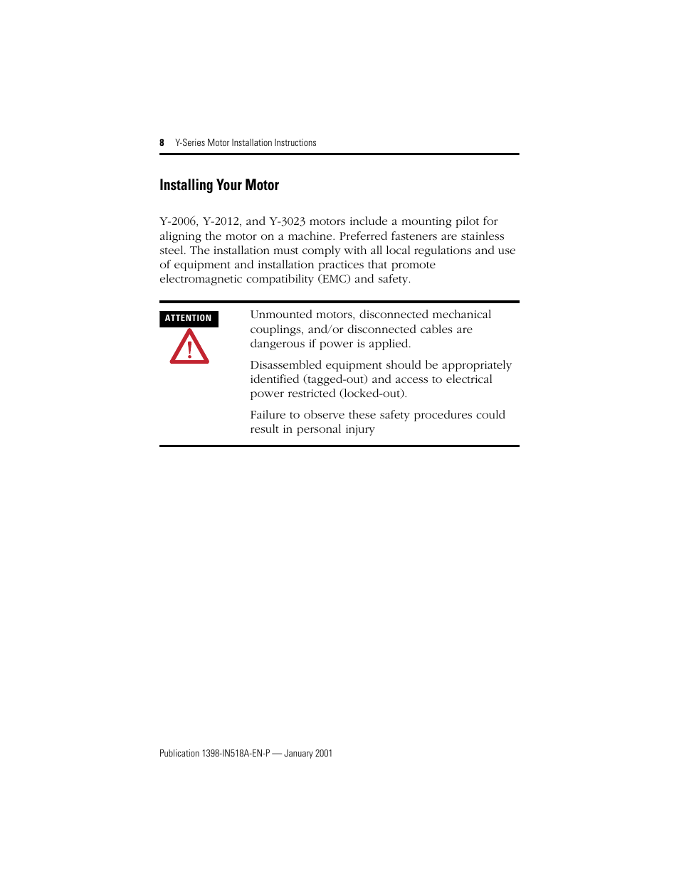 Installing your motor | Rockwell Automation Y-Series Brushless Servo Motor  User Manual | Page 8 / 16