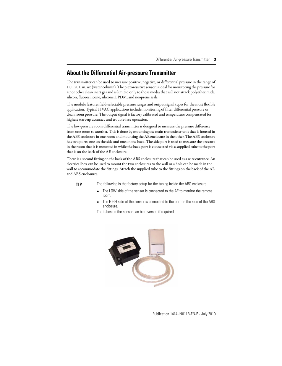 About the differential air-pressure transmitter | Rockwell Automation 1414-IPZxxxxx_CPZxxxxx_CPDxxxxx Differential Air Pressure Transmitter User Manual | Page 3 / 12