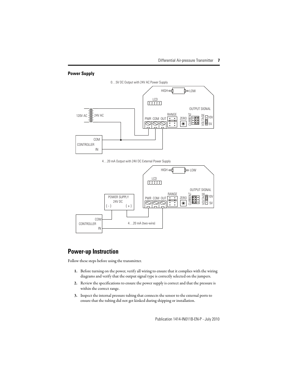 Power-up instruction | Rockwell Automation 1414-IPZxxxxx_CPZxxxxx_CPDxxxxx Differential Air Pressure Transmitter User Manual | Page 7 / 12