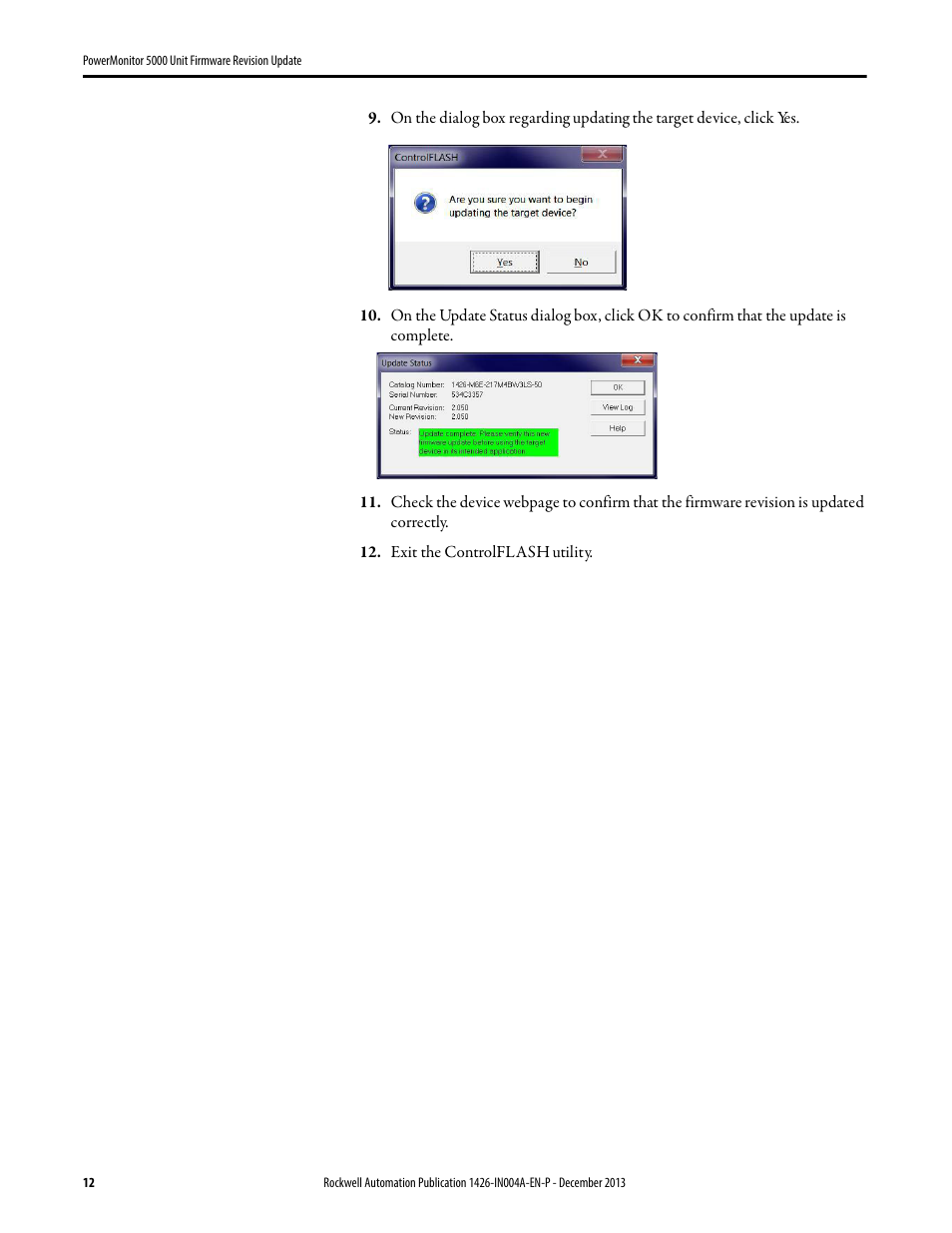Rockwell Automation 1426-MxE-xxx PowerMonitor 5000 Unit Firmware Revision Update Installation Instructions User Manual | Page 12 / 16
