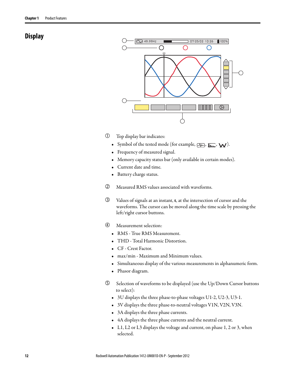 Display | Rockwell Automation 1412-PP21xx PowerPad Portable Powermonitor User Manual | Page 12 / 102