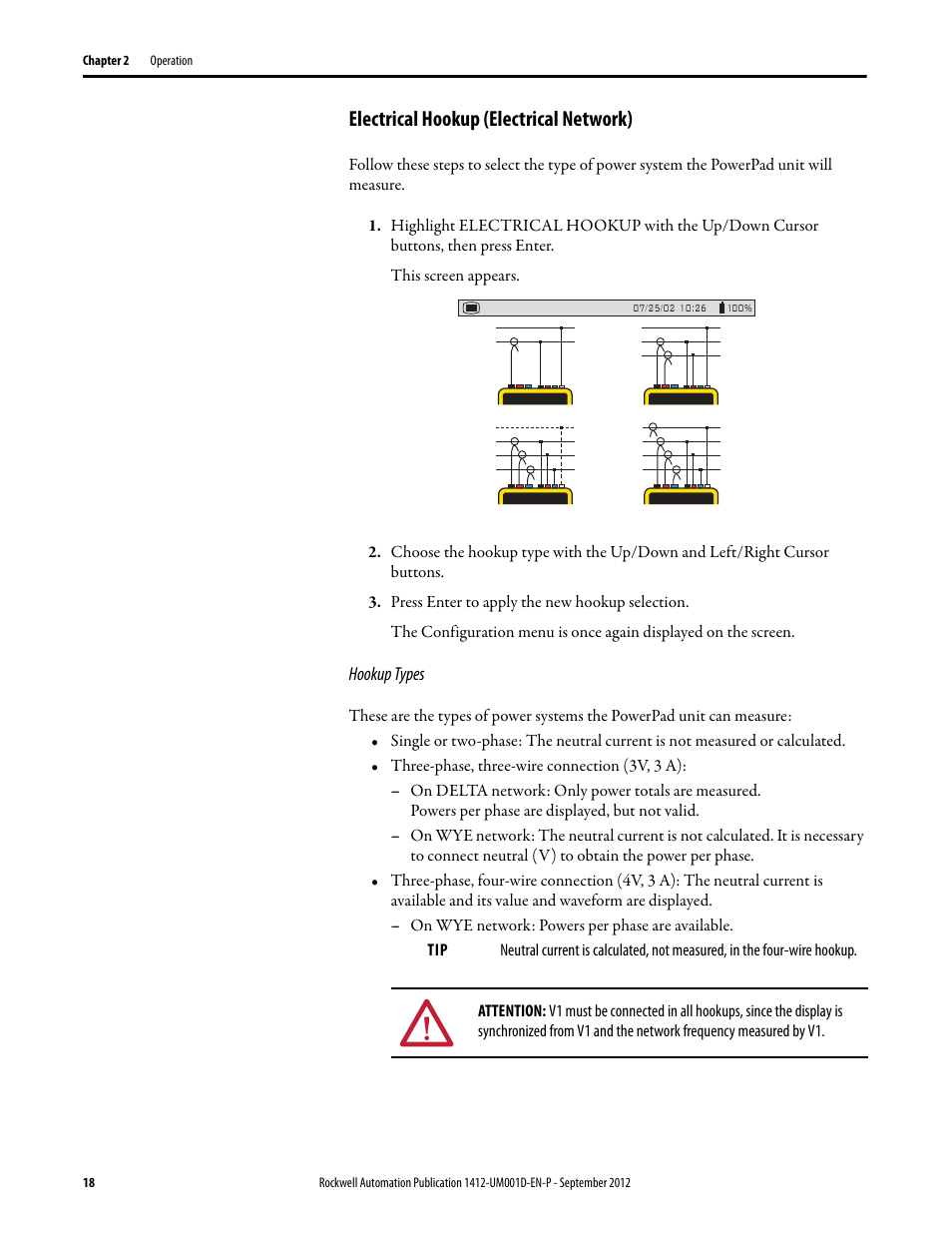 Electrical hookup (electrical network) | Rockwell Automation 1412-PP21xx PowerPad Portable Powermonitor User Manual | Page 18 / 102
