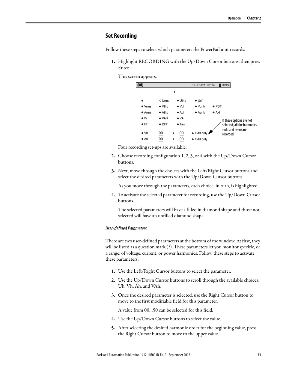 Set recording | Rockwell Automation 1412-PP21xx PowerPad Portable Powermonitor User Manual | Page 21 / 102