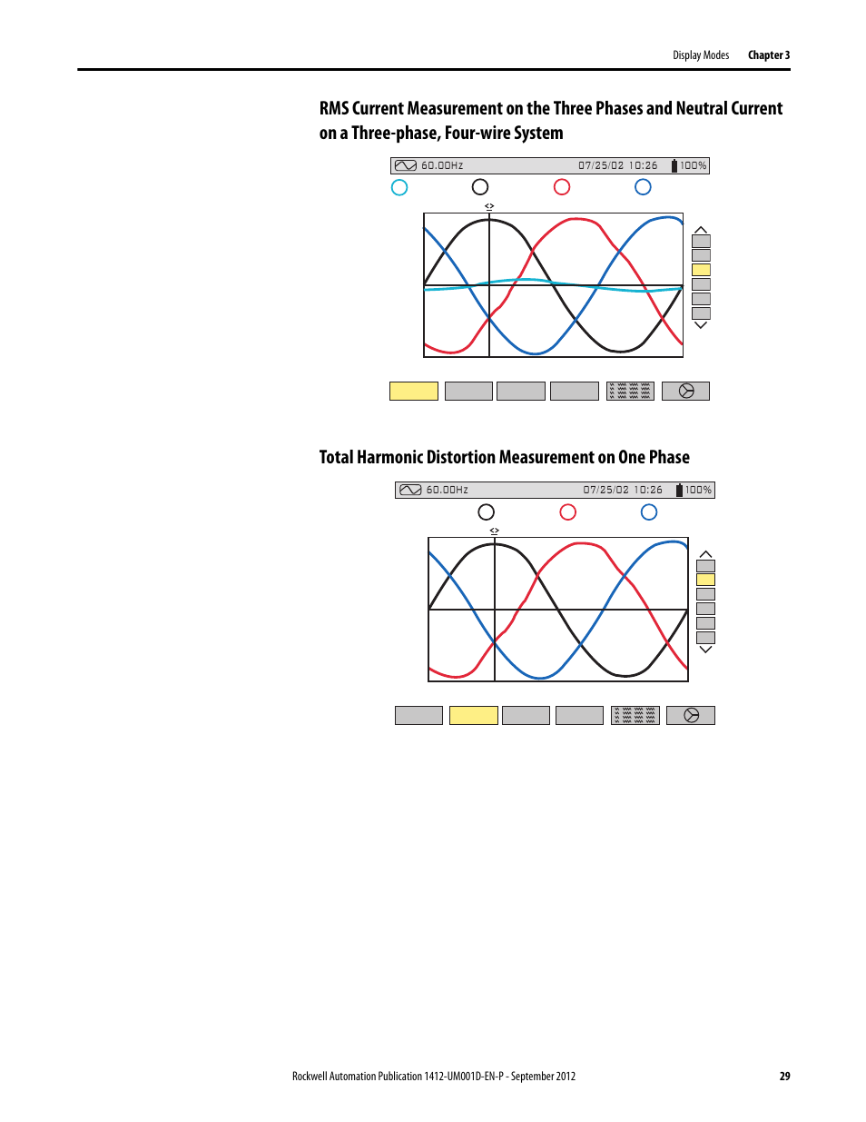 Total harmonic distortion measurement on one phase, Thd cf | Rockwell Automation 1412-PP21xx PowerPad Portable Powermonitor User Manual | Page 29 / 102