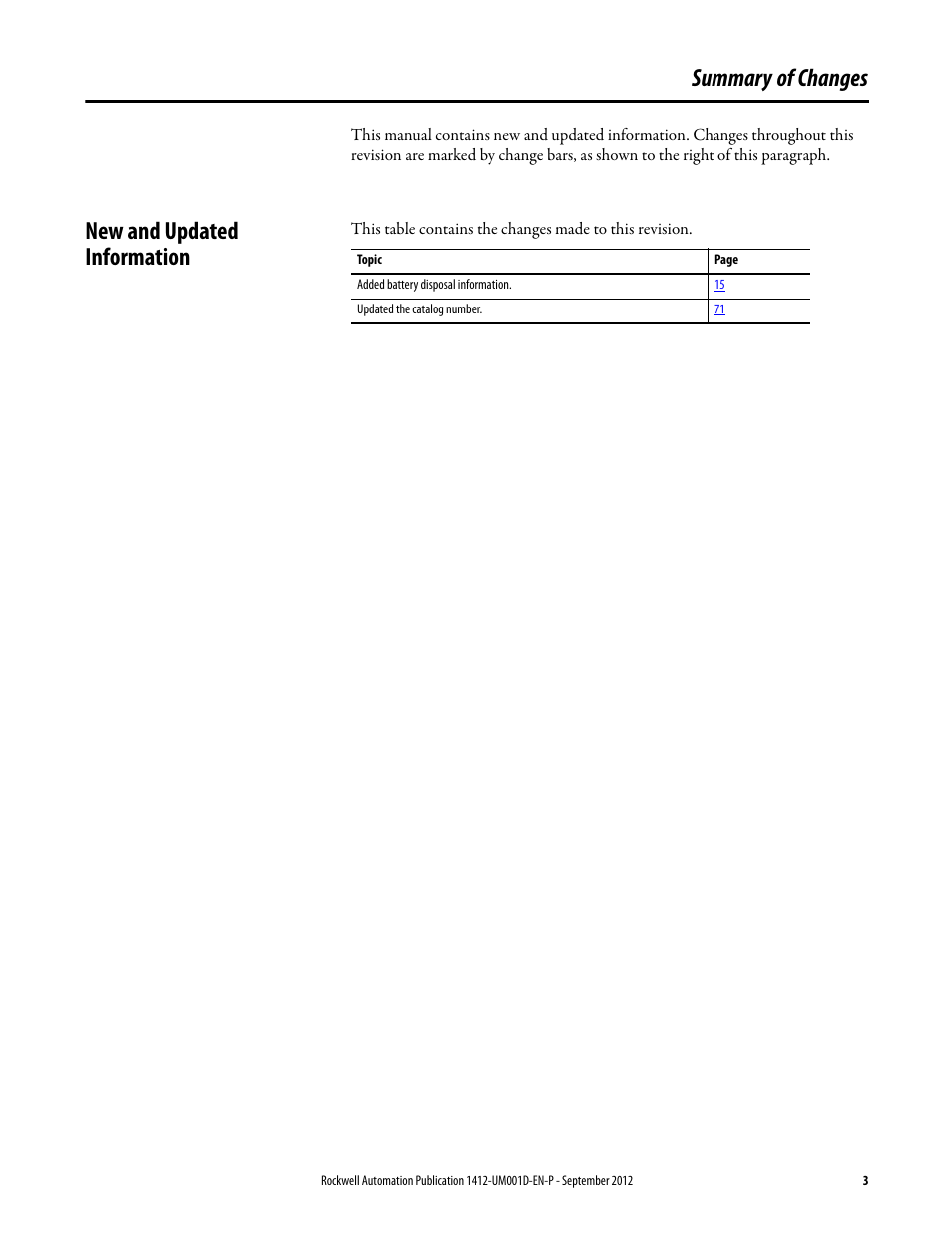 Summary of changes, New and updated information | Rockwell Automation 1412-PP21xx PowerPad Portable Powermonitor User Manual | Page 3 / 102