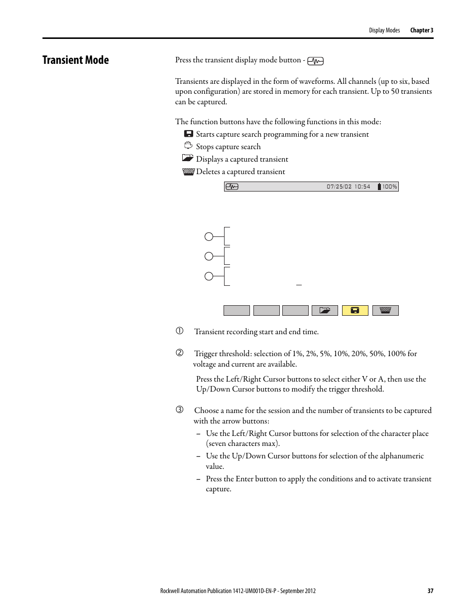 Transient mode | Rockwell Automation 1412-PP21xx PowerPad Portable Powermonitor User Manual | Page 37 / 102