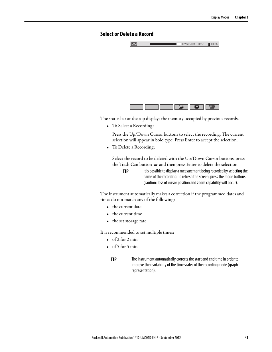 Select or delete a record | Rockwell Automation 1412-PP21xx PowerPad Portable Powermonitor User Manual | Page 43 / 102