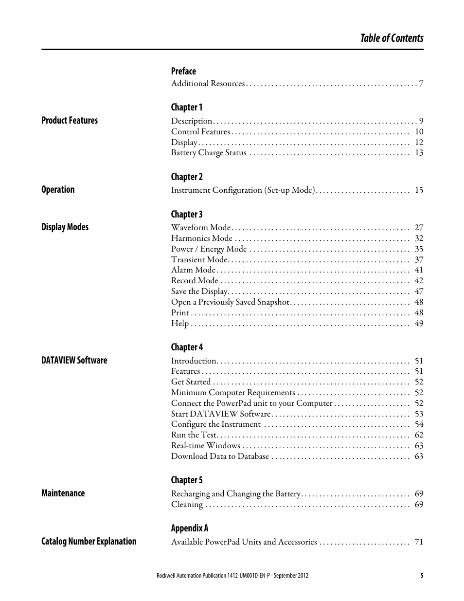 Rockwell Automation 1412-PP21xx PowerPad Portable Powermonitor User Manual | Page 5 / 102