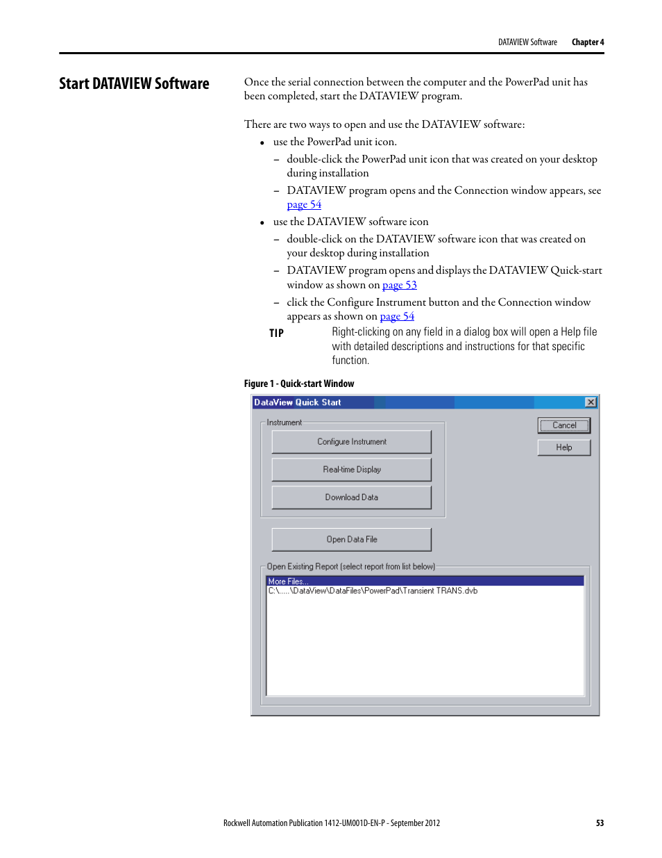 Start dataview software | Rockwell Automation 1412-PP21xx PowerPad Portable Powermonitor User Manual | Page 53 / 102