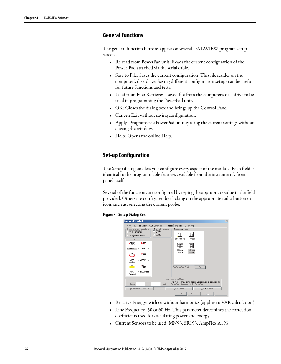 General functions, Set-up configuration | Rockwell Automation 1412-PP21xx PowerPad Portable Powermonitor User Manual | Page 56 / 102