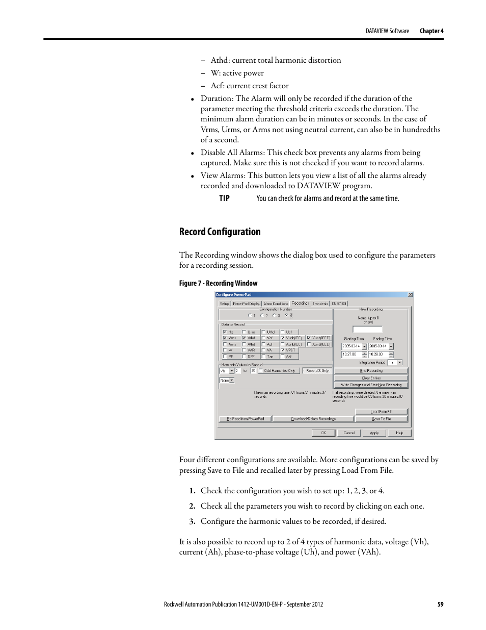 Record configuration | Rockwell Automation 1412-PP21xx PowerPad Portable Powermonitor User Manual | Page 59 / 102