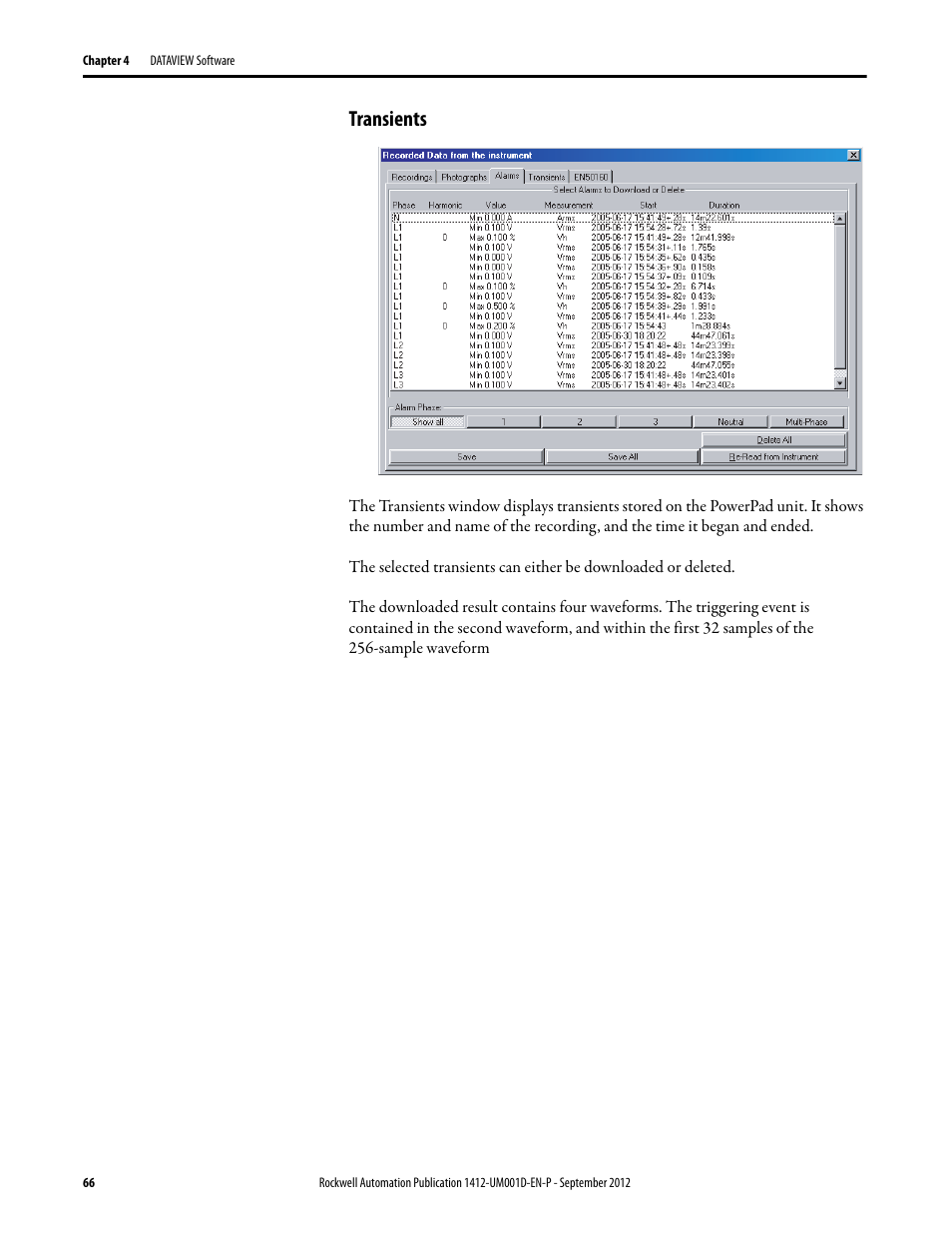 Transients | Rockwell Automation 1412-PP21xx PowerPad Portable Powermonitor User Manual | Page 66 / 102