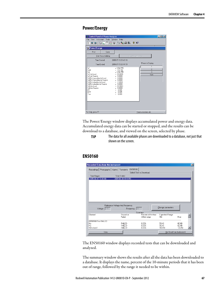 Power/energy, En50160 | Rockwell Automation 1412-PP21xx PowerPad Portable Powermonitor User Manual | Page 67 / 102