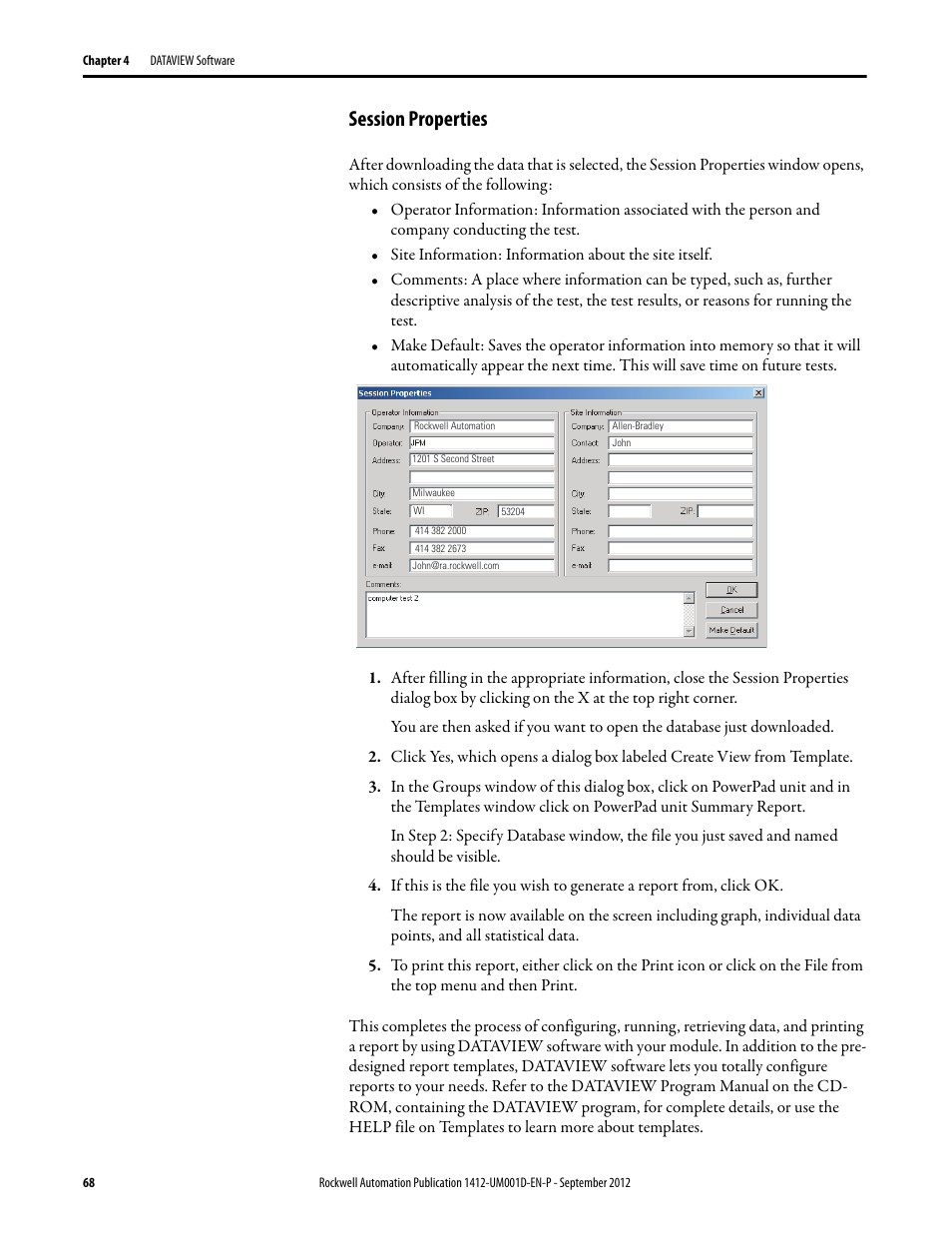 Session properties | Rockwell Automation 1412-PP21xx PowerPad Portable Powermonitor User Manual | Page 68 / 102