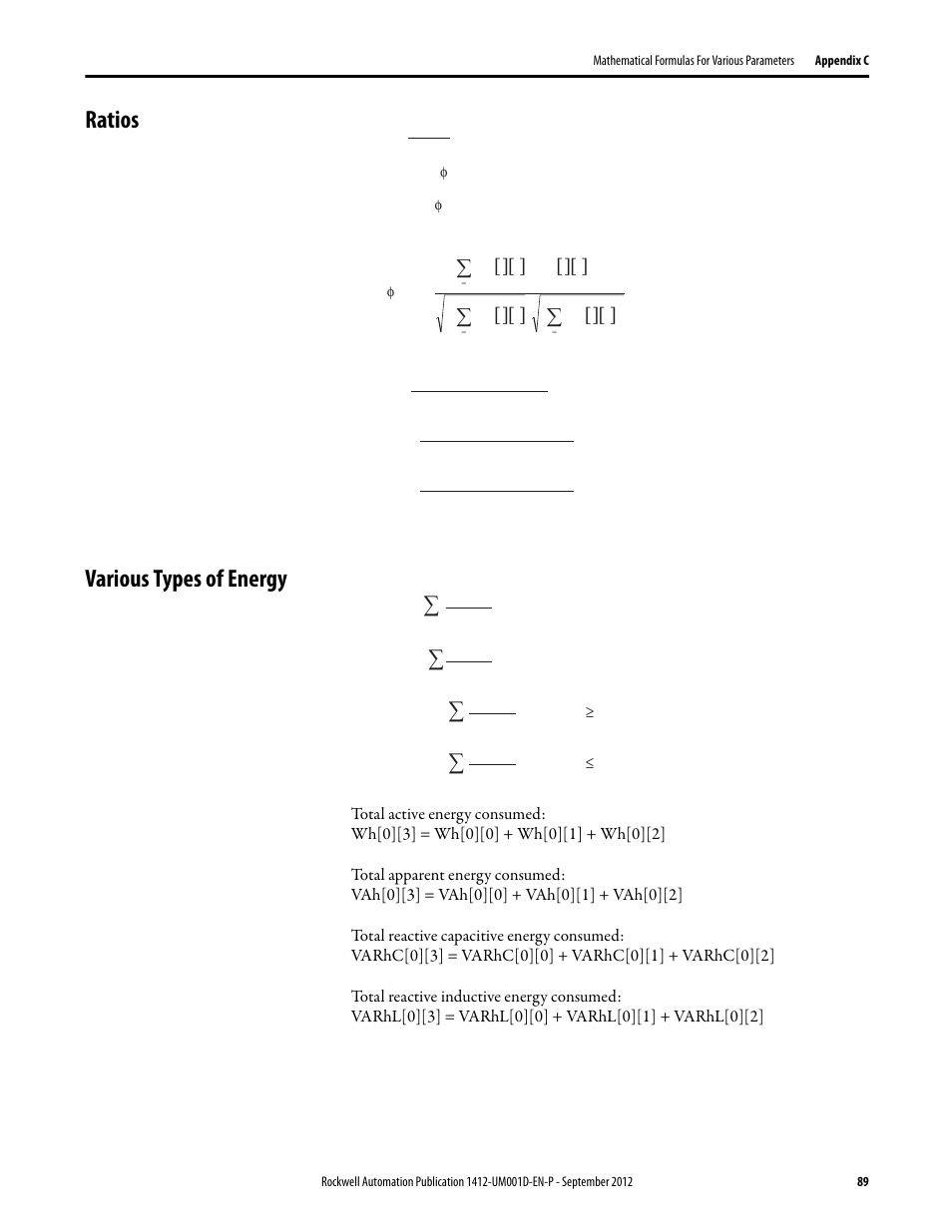 Ratios, Various types of energy, Ratios various types of energy | Rockwell Automation 1412-PP21xx PowerPad Portable Powermonitor User Manual | Page 89 / 102