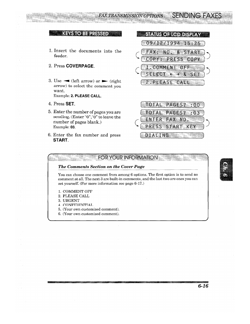 Status of lcd display, Please calt, Fe,.:£nag'‘ti№j pa press star r kb'y~ ') | For 'maiflniibimion | Brother INTELLIFAX 710M User Manual | Page 49 / 92