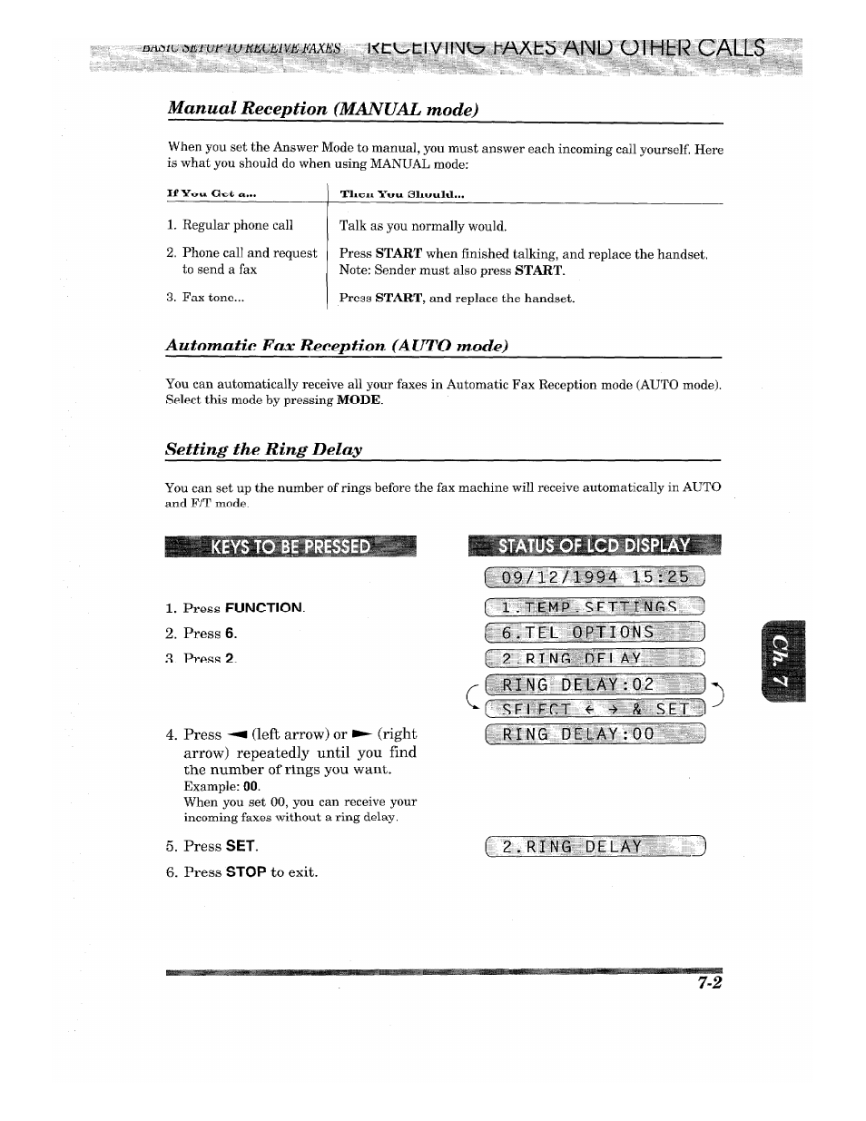 Calls, Status of lcd displ | Brother INTELLIFAX 710M User Manual | Page 57 / 92