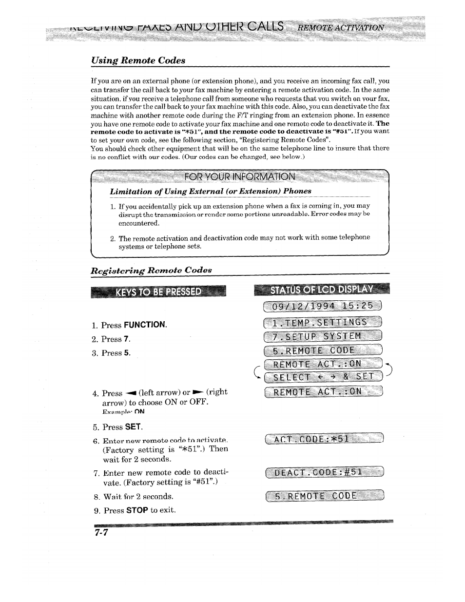 Rjtroiyotw; y i, Keys to be pressed, Press 7 | Press 5, Press set, Factory setting is then, Wait for 2 seconds, Press stop to exit, Status of lcd disp, S ..r wotfeppd'e-:,- yy) | Brother INTELLIFAX 710M User Manual | Page 62 / 92