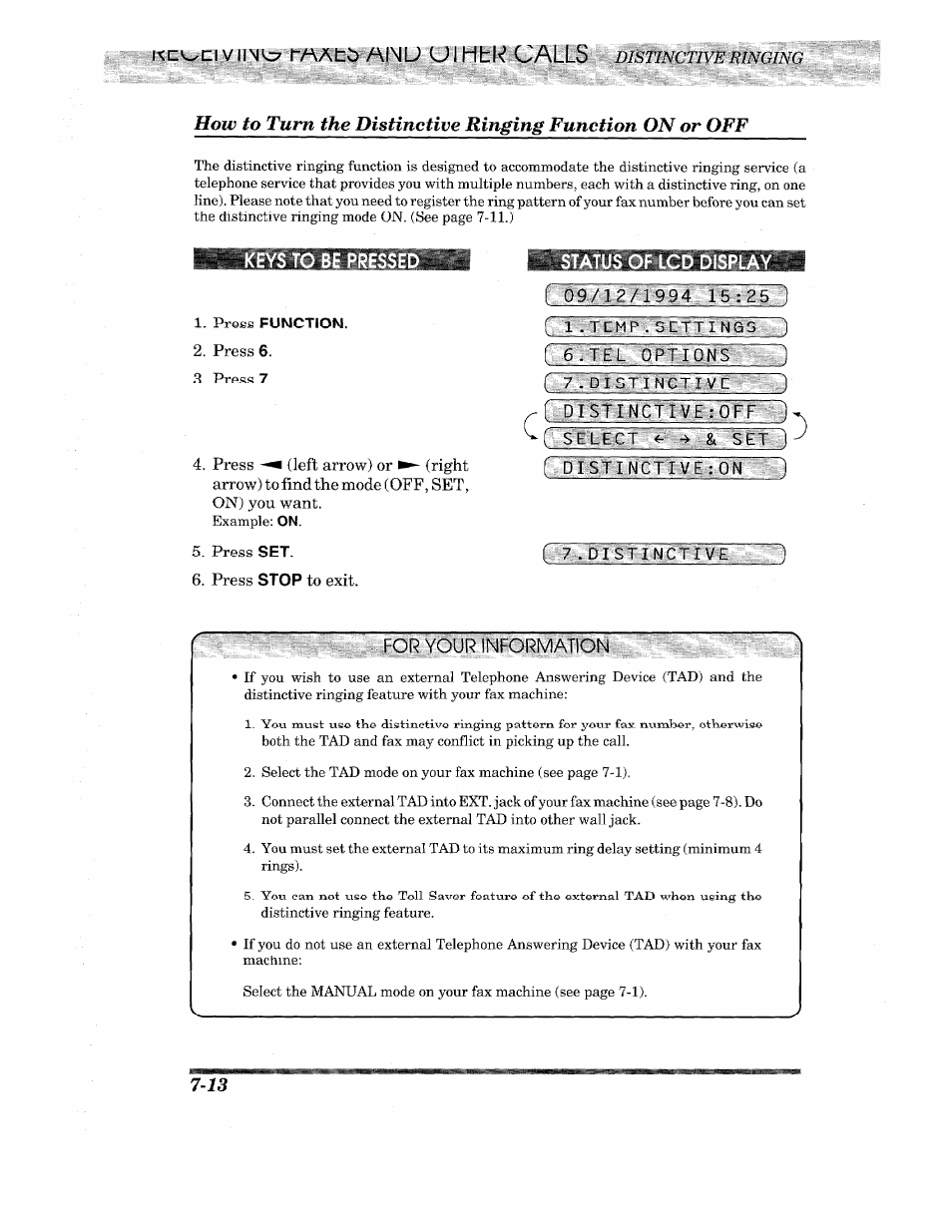 Status of lcd display, Press 6, Press set | Press stop to exit, F 6.tel opti, Tl: grijeict 'v & set ), I dbstinetti/i:j3w ), Bfst rncttfe; tzl, Jc^your | Brother INTELLIFAX 710M User Manual | Page 68 / 92