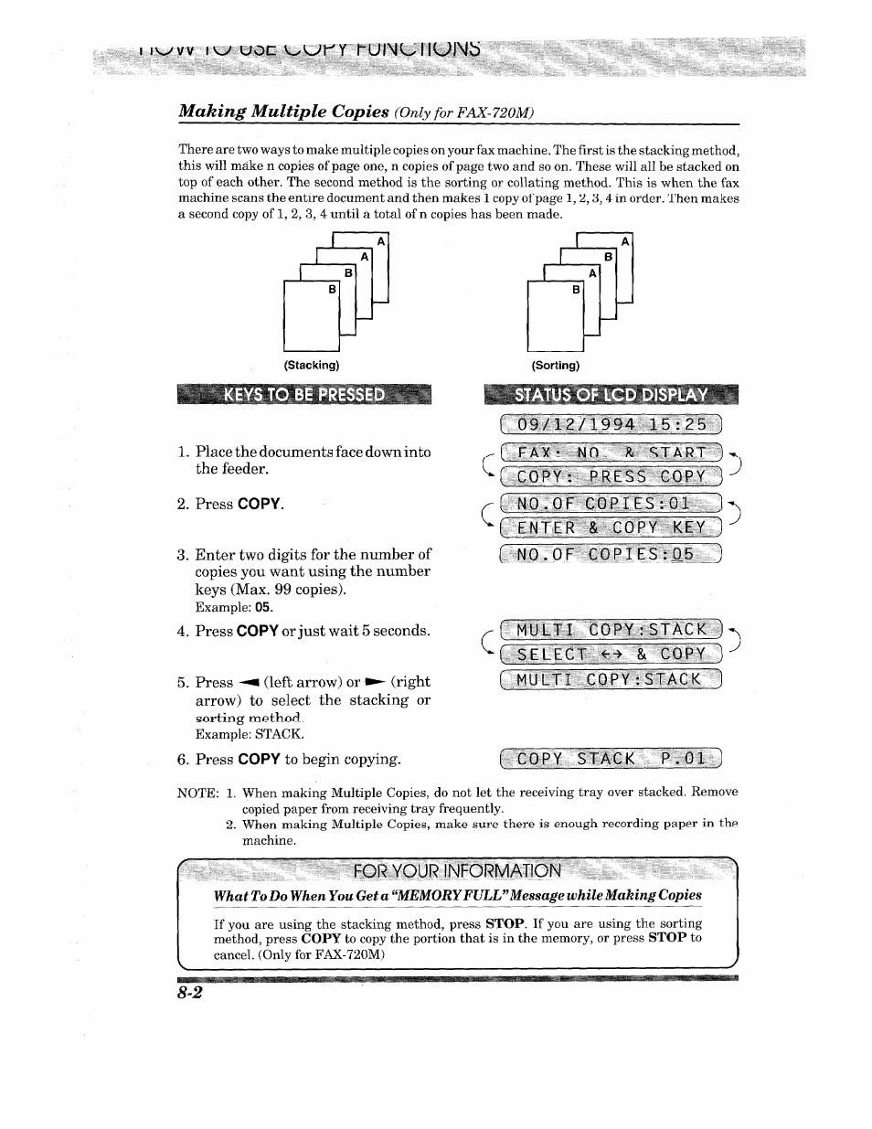 Status of lcd display, R 09 /1211^94?15 : 2 5), Z;;: rpr yqur infdrmatidh | Brother INTELLIFAX 710M User Manual | Page 70 / 92