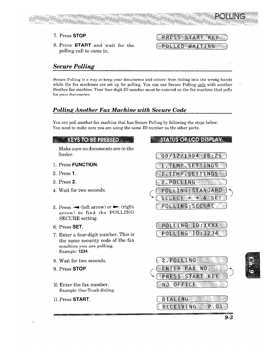 Secure polling, Polling another fax machine with secure code | Brother INTELLIFAX 710M User Manual | Page 73 / 92