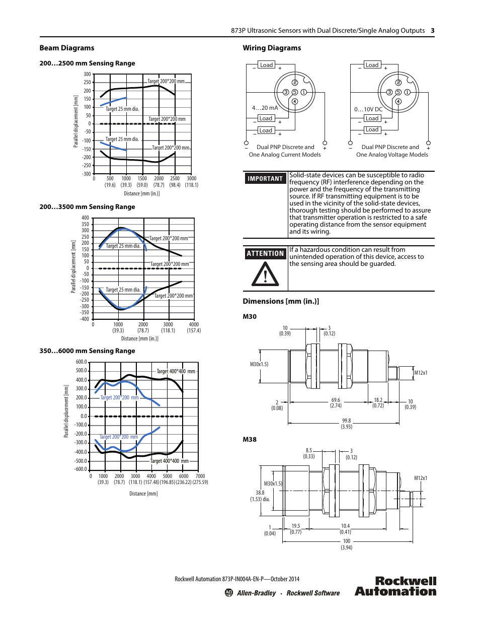 Rockwell Automation 873P Ultrasonic Sensors with Dual Discrete/Single Analog Outputs Installation User Manual | Page 3 / 4