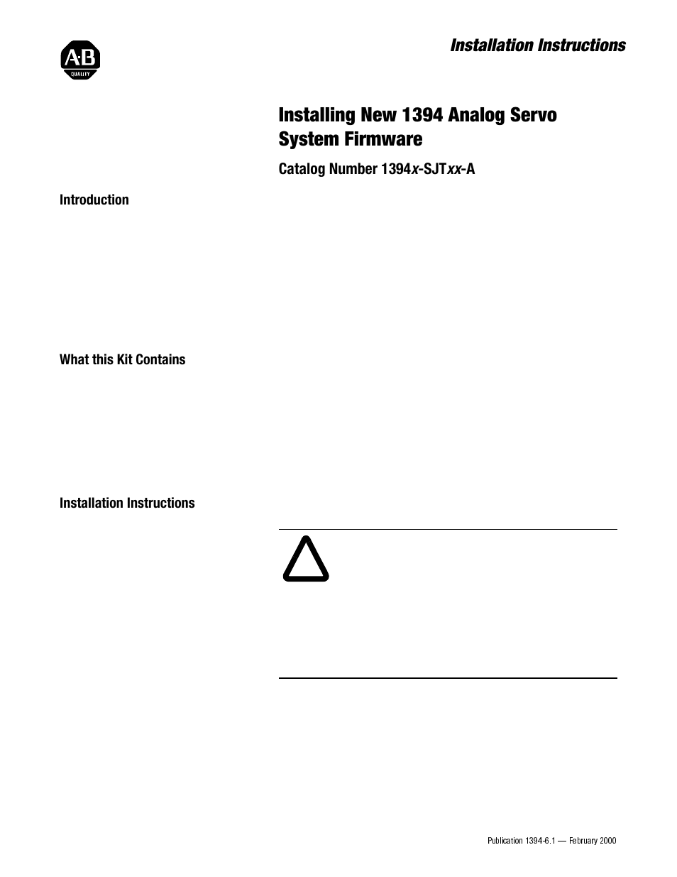 Rockwell Automation 1394 Analog Servo System Firmware User Manual | 8 pages