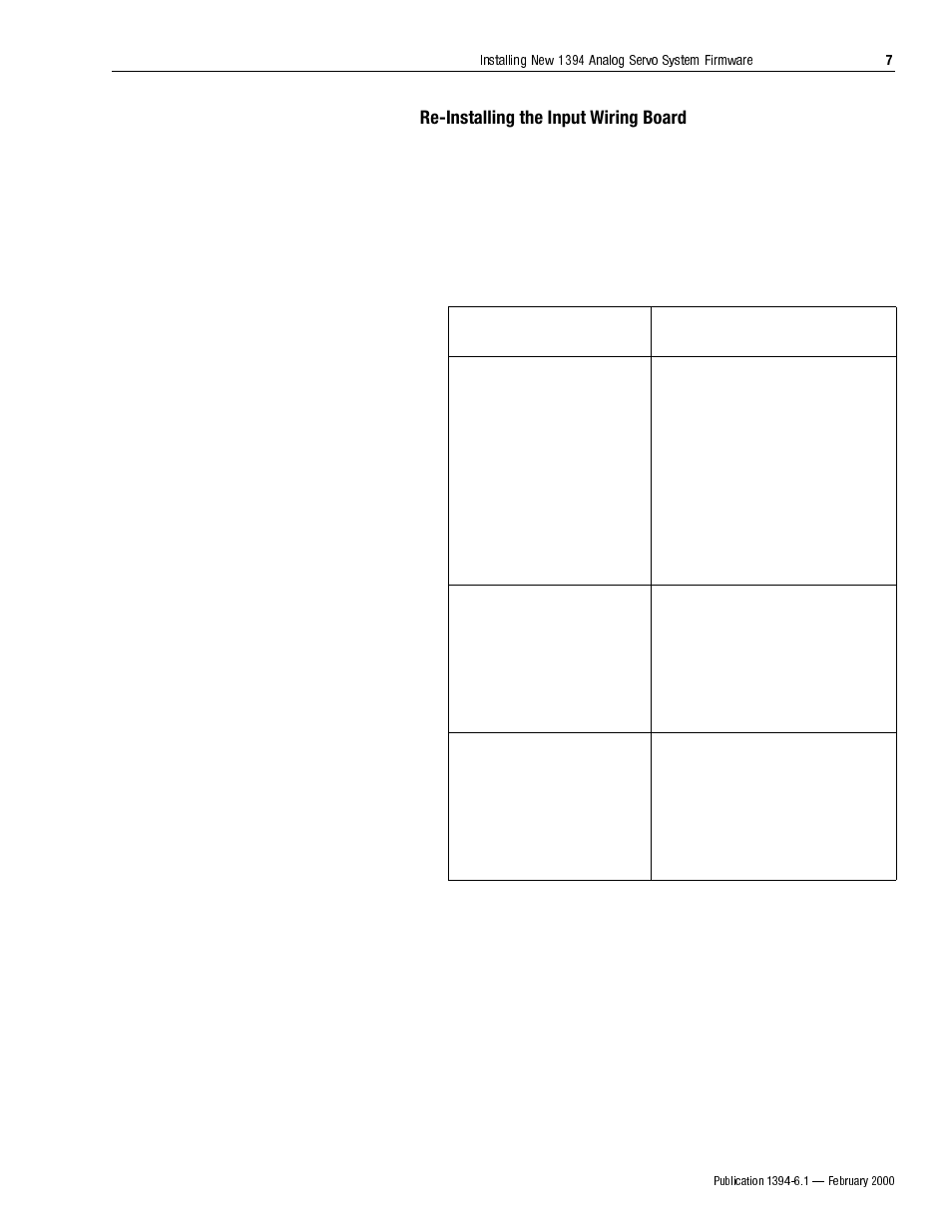 Re-installing the input wiring board | Rockwell Automation 1394 Analog Servo System Firmware User Manual | Page 7 / 8