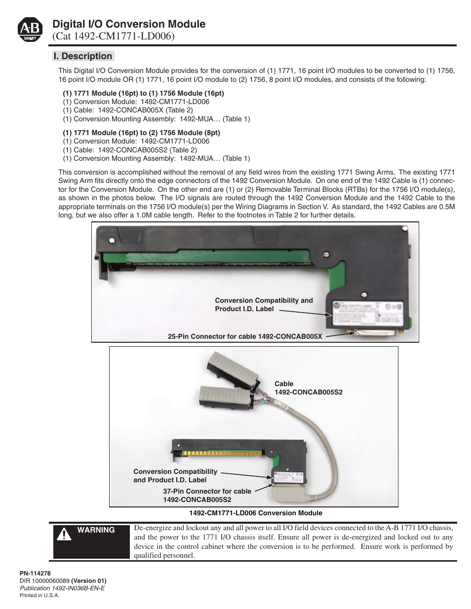 Rockwell Automation 1492-CM1771-LD006 Field Conversion Module User Manual | 12 pages