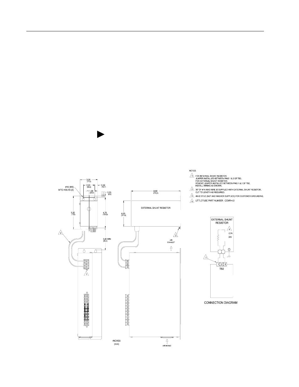 External shunt connection, External shunt mounting diagram | Rockwell Automation 1398-DDM-xxx USE MNL/ULTRA 200 DIG.SERVO.DR User Manual | Page 124 / 307