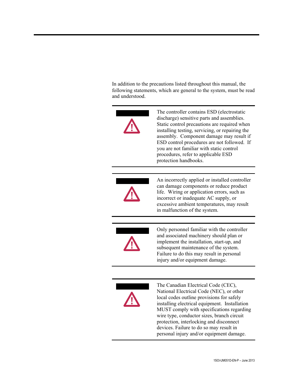 Chapter 3 – installation and wiring, General precautions, Safety and codes | Installation and wiring, Chapter | Rockwell Automation 1503VC IntelliVAC Contactor Control Module User Manual | Page 13 / 44