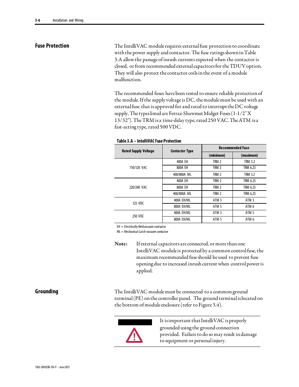 Fuse protection, Grounding | Rockwell Automation 1503FC IntelliVAC Contactor Control Module - Series E User Manual | Page 19 / 55